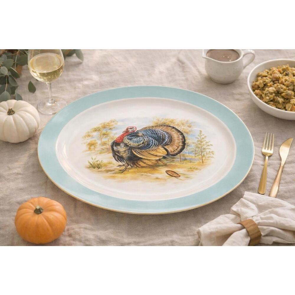 Homer Laughlin USA 1950s Cavalier Eggshell China Oval Turkey Platter, 15x13”